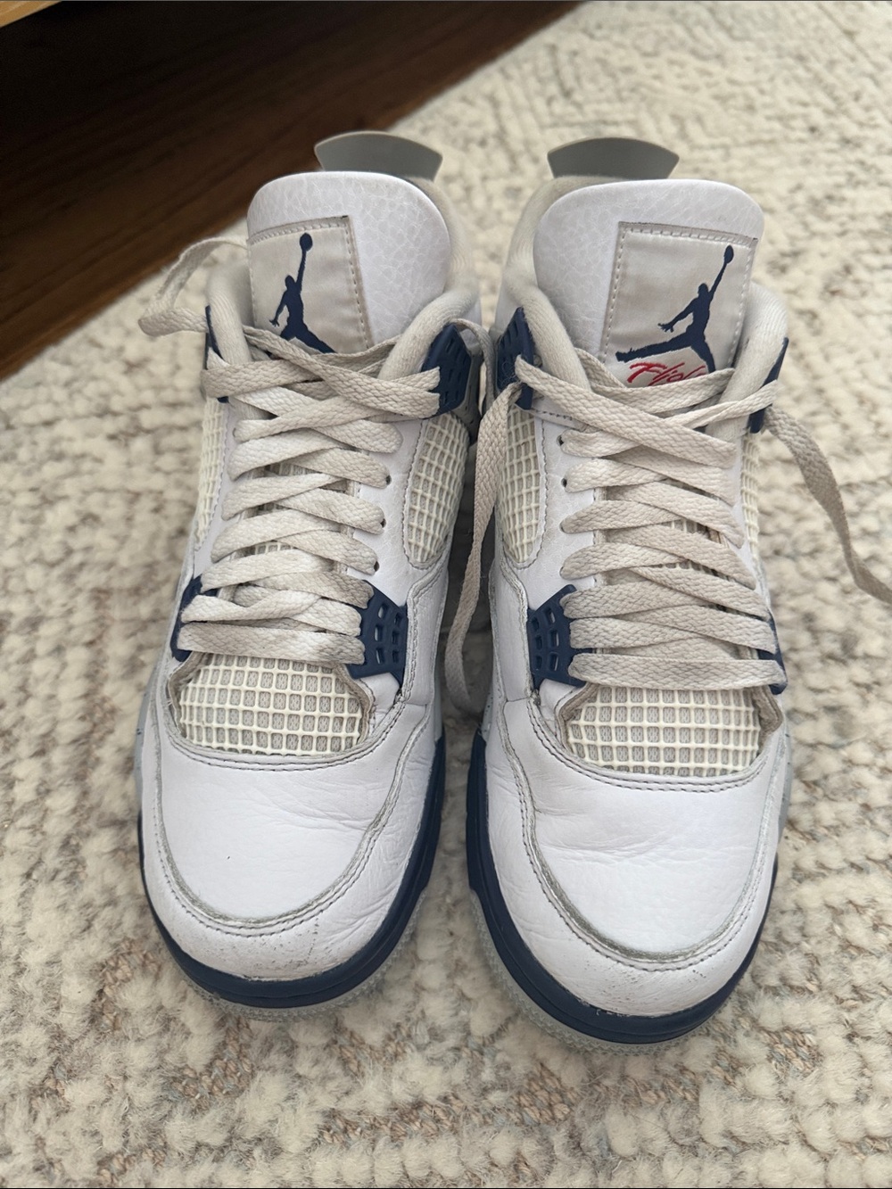 Jordan White and Navy Retro Basketball Sneakers with Box